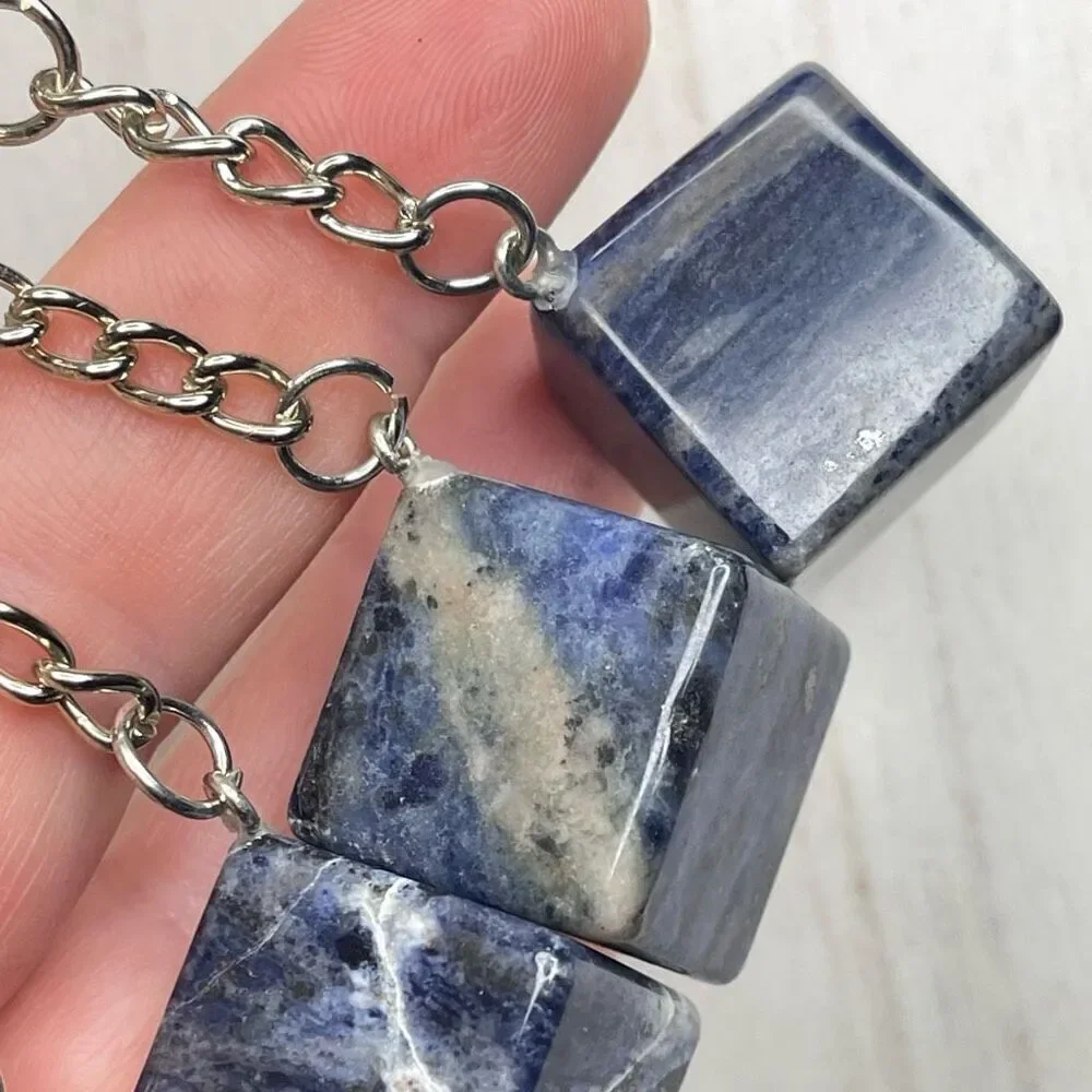 Lapis Lazuli cube keychain key ring pendant chain NEW hand crafted